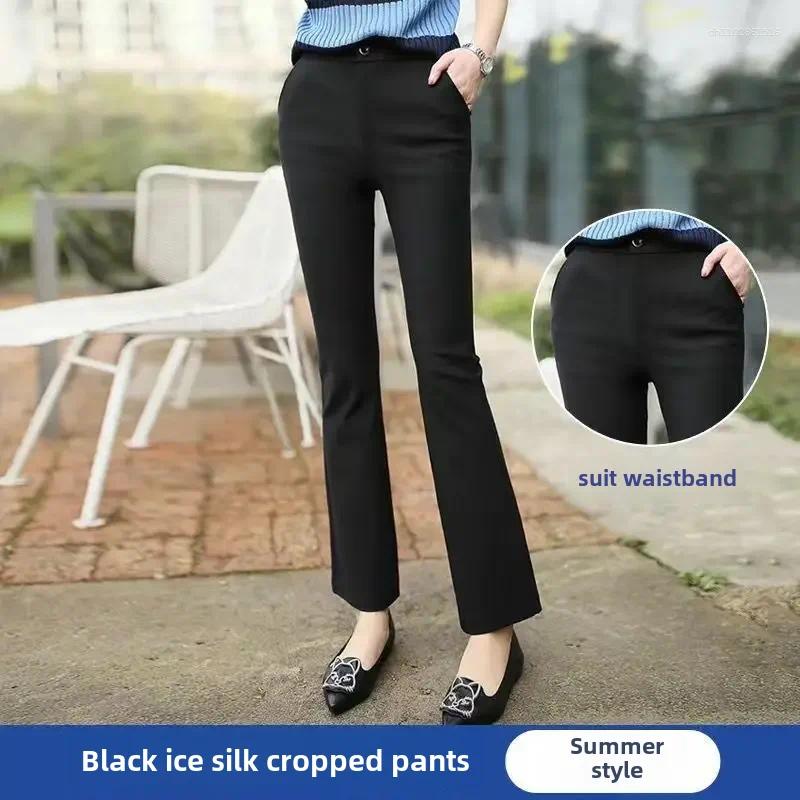 Women's Pants Spring Summer Cropped High-waisted Slimming Straight-leg Casual Side Slit Petite Style Versatile