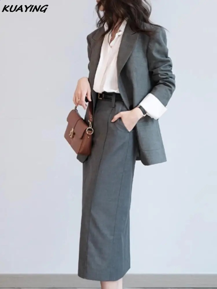 Autumn Korean Elegant Womens Jacket Set Casual Business Formal Set Jacket Office Womens 2-piece Set Womens Wear 241130