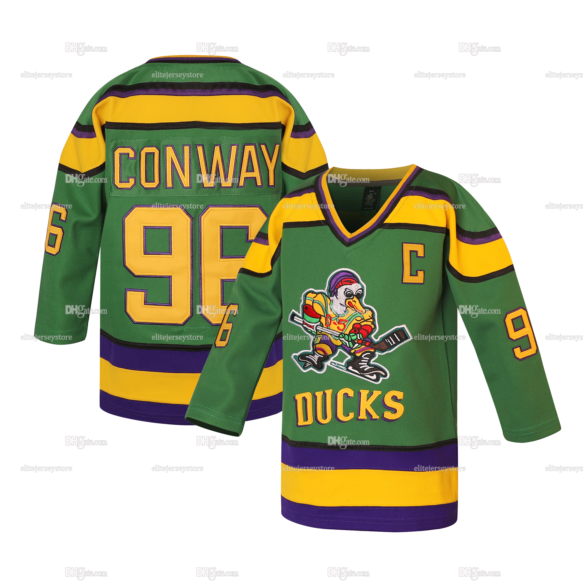 Men Youth Mighty Ducks Movie Jerseys 96 Charlie Conway 99 Adam Banks 33 Greg Goldberg Movie Hockey Jersey Black Green Kids