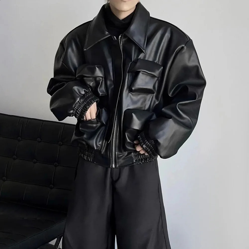 Y2K Mens Jacket Pocket Motorcycle Leather Jacket Spring Casual Gothic Street Dark Silhouette Top Mens Clothing Neutral 241203
