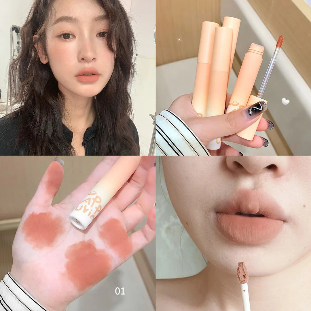 Pumpkin Apricot Lip Mud Velvet Lip Cream Matte Texture Lipstick Overlay Base Color Rose Pink Orange Lip Gloss Tint Cosmetic 241204