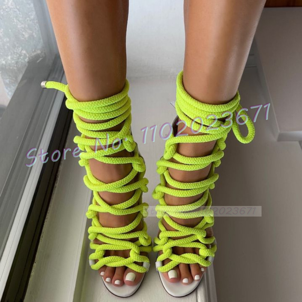 White Gladiator Rope Women Trends High Heels Cross Tied Open Toe Shoes Female Summer Outfit Lace-Up Roman Dress Sandals