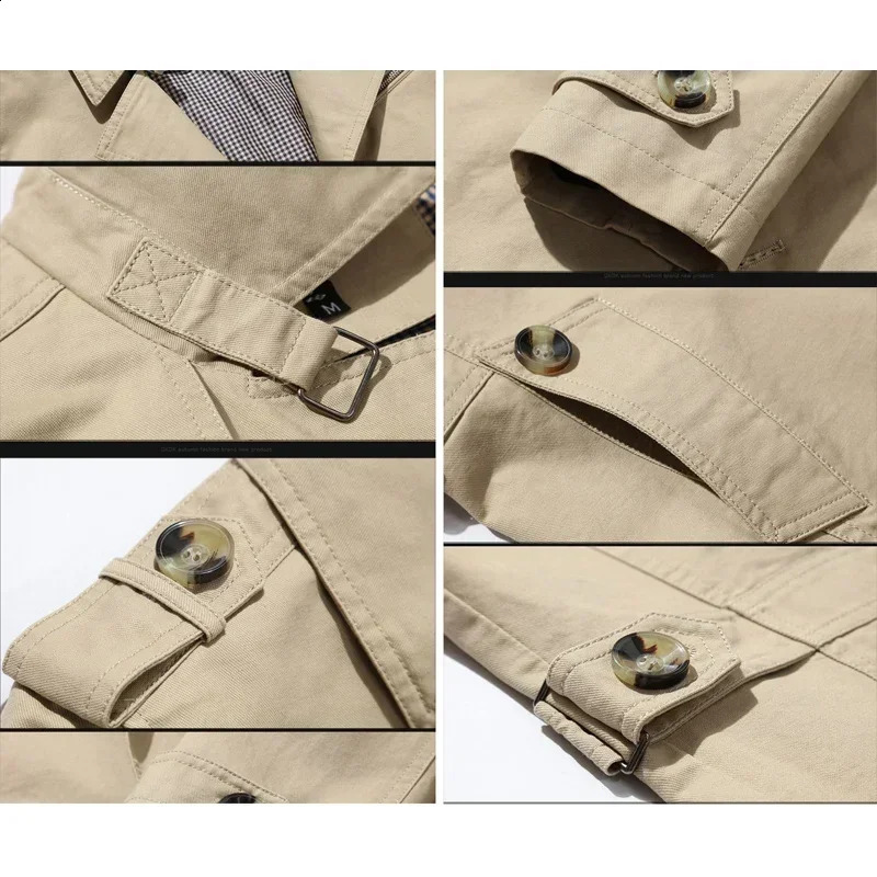 Brown Trench Coat Mens Spring/Summer 100% Cotton Jacket Mens Retro Windproof Casual Jacket Mens Clothing 241203