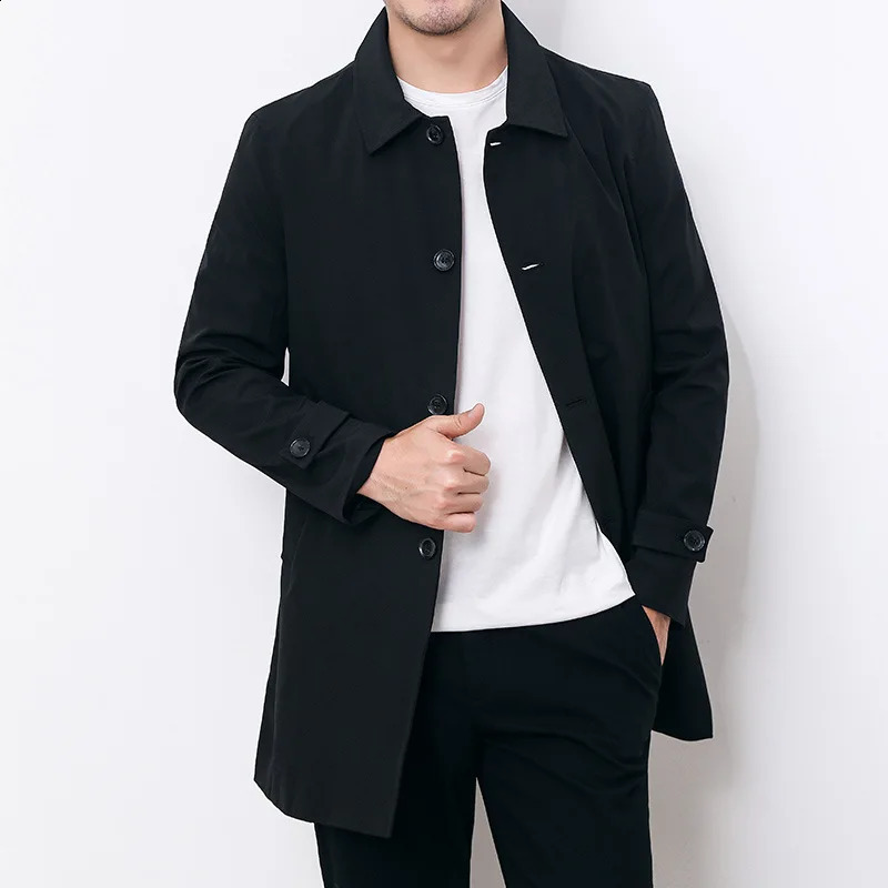 Spring and Autumn Mens Long Coat Windproof Machine Casual Loose Solid Color Trench Mens Fashion Mens Jacket Coat 241203
