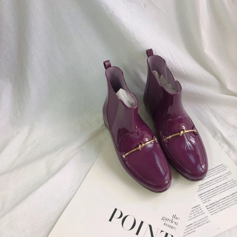 Women Rainning Boots Fashion Ladies Walking Waterproof Ankle Rubber Rainboots Casual Thick Bottom Low Heel Short Boot 241204