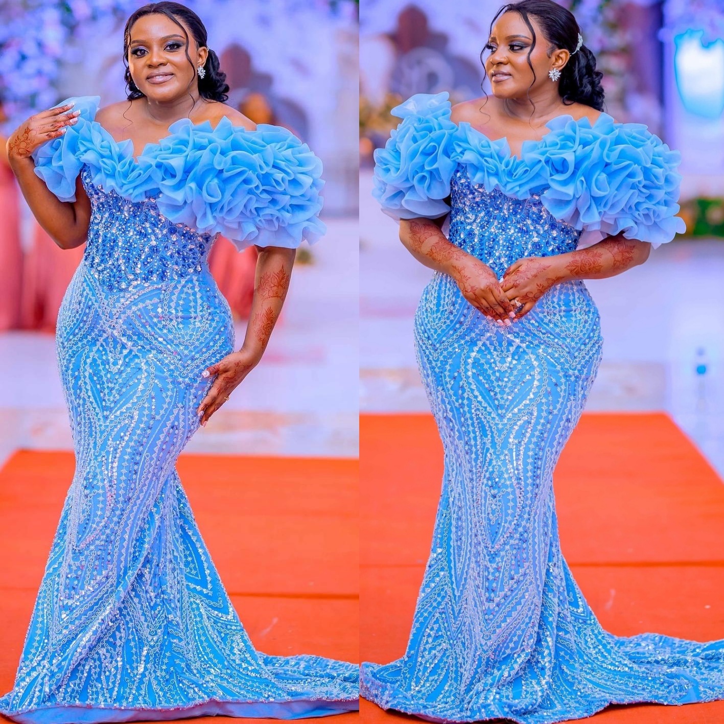 Blue Mermaid Prom Dresses 2024 Off Shoulder Crystals Sequined Lace Evening Formal Party Second Birthday Engagement Gowns Plus Size Dress For Special O