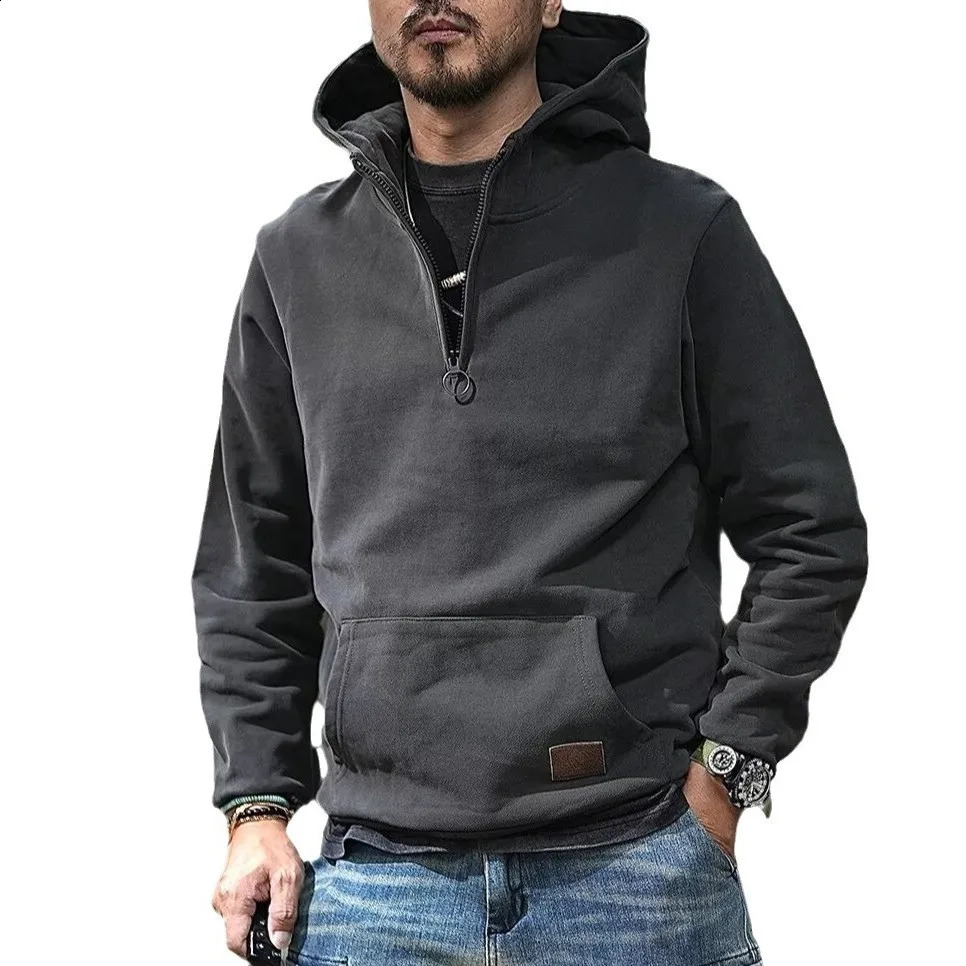 Mens high-quality cotton thick warm wool hooded sweatshirt tracking suit zipper collar zipper mens sportswear jacket hooded sweatshirt 241203