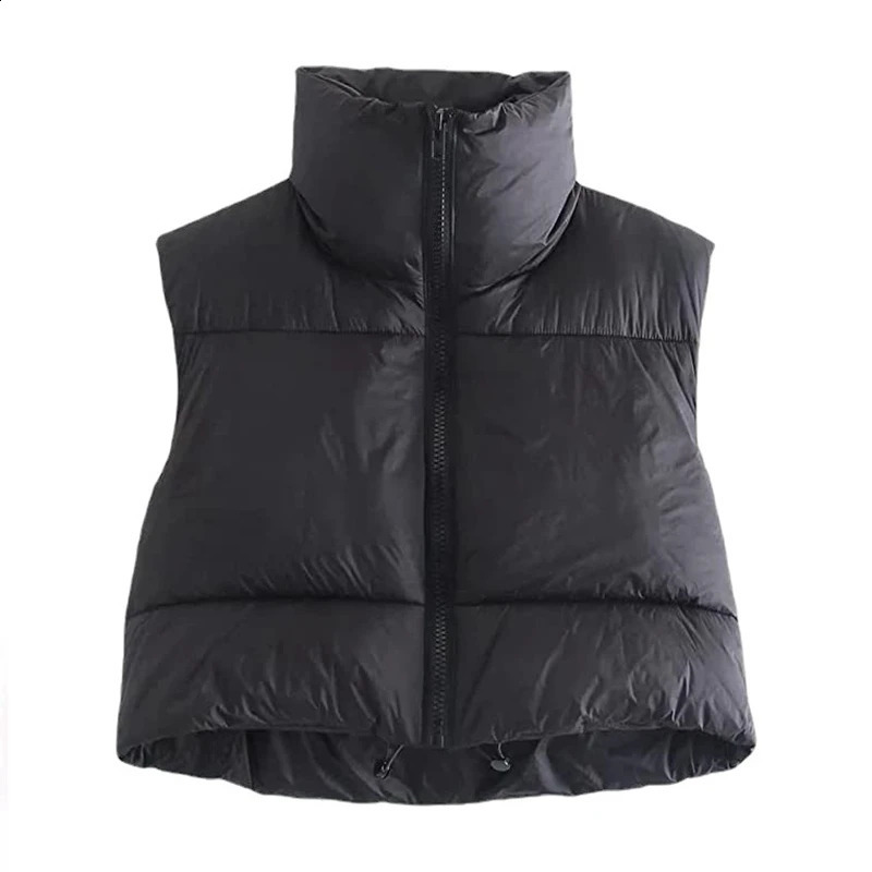 Autumn and winter womens short cotton down vest sleeved upright collar warm sleeveless bedding outdoor travel jacket top 250407