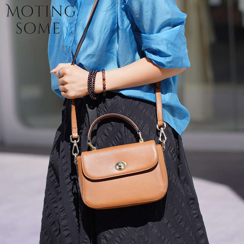 Motingsome Small Square Bag Women Genuine Leather Fashion Designer Bags Crossbody Flap Purse Cowhide Daily Tote New