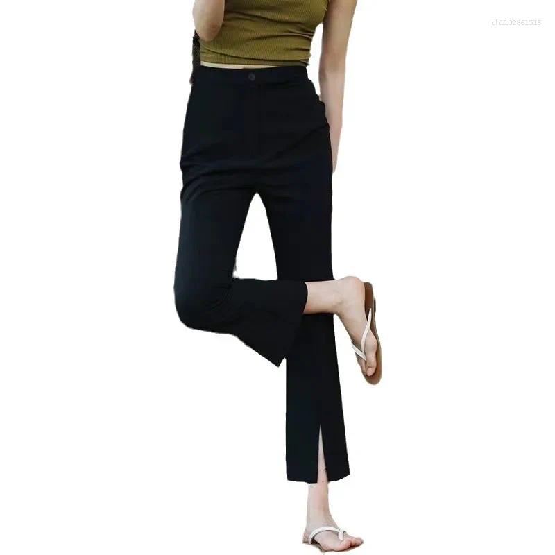 Women's Pants Spring Summer Cropped High-waisted Slimming Straight-leg Casual Side Slit Petite Style Versatile