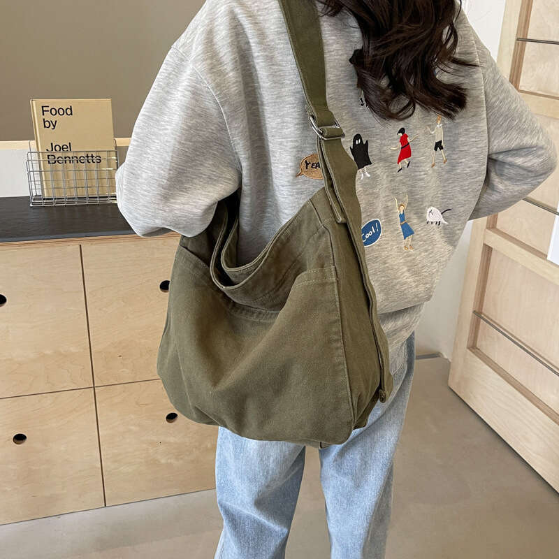 Cotton Canvas Fabric Female Students Crossbody Large Capacity Cloth Tote Bags Shoulder Bag