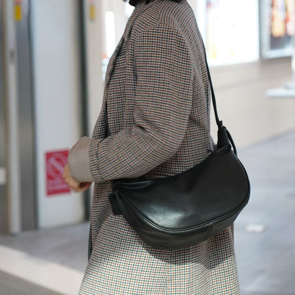 Motingsome New Shoulder Hobos Bags Real Frist Layer Cowhide Minimalism Crossbody Half Moon Messenger Tote Lady Pouch