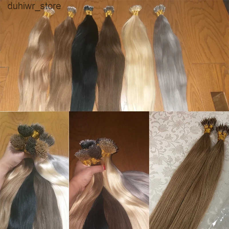 Hair Wefts Straight Nano ring Human Fusion Hair Keratin Capsules Micro Beads Ring Brazilian Remy Human Hair Extensions 50 Strands For Women J241204