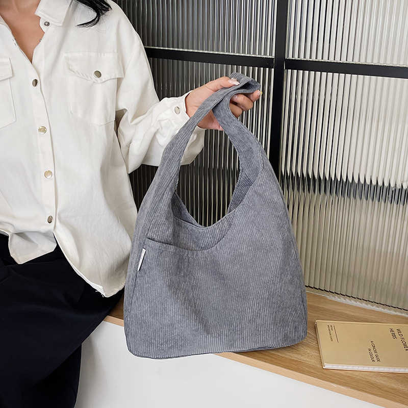 Corduroy Canvas Shoulder Bag, Female College Student Class Cloth Large Capacity Handbag 241204