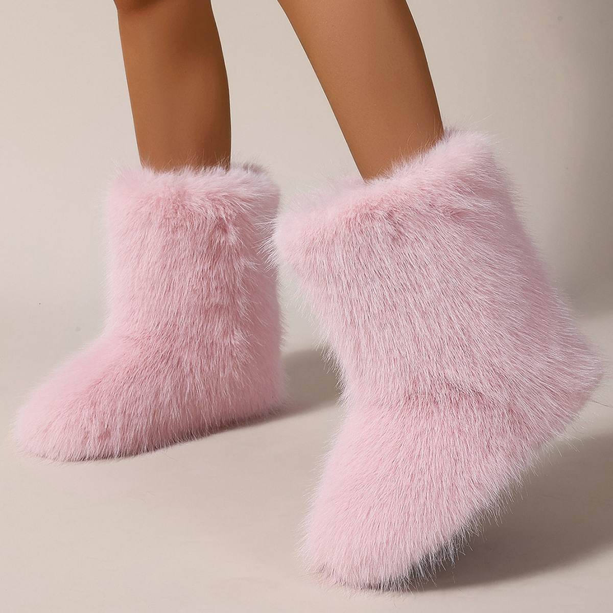 2024 new European and American cross-border spice girl hairy boots women's winter warm fashion boots mid-calf boots large size platform snow boot