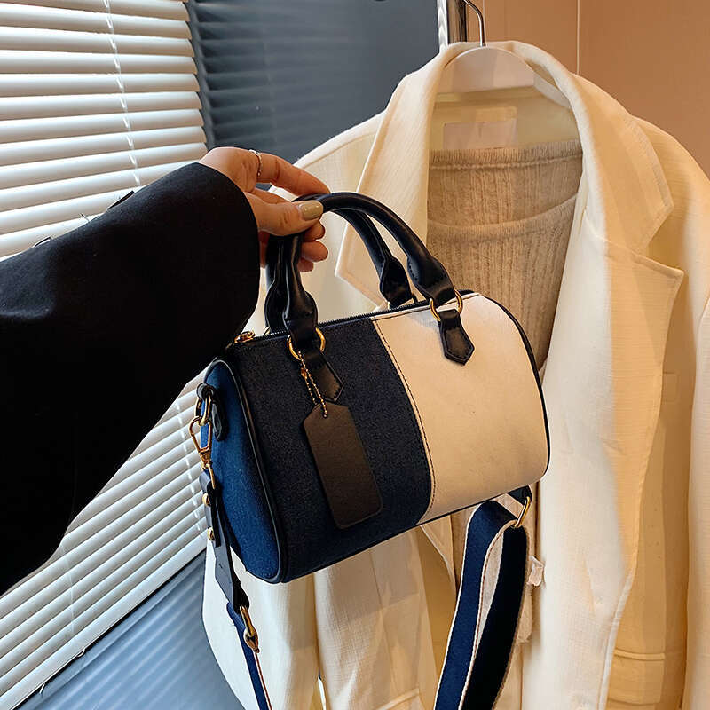 Patchwork Colorblock Mini Handbags For Women Denim Shoulder Cross Body Bags Casual Street Small Boston Bag 2025 Designer Purses