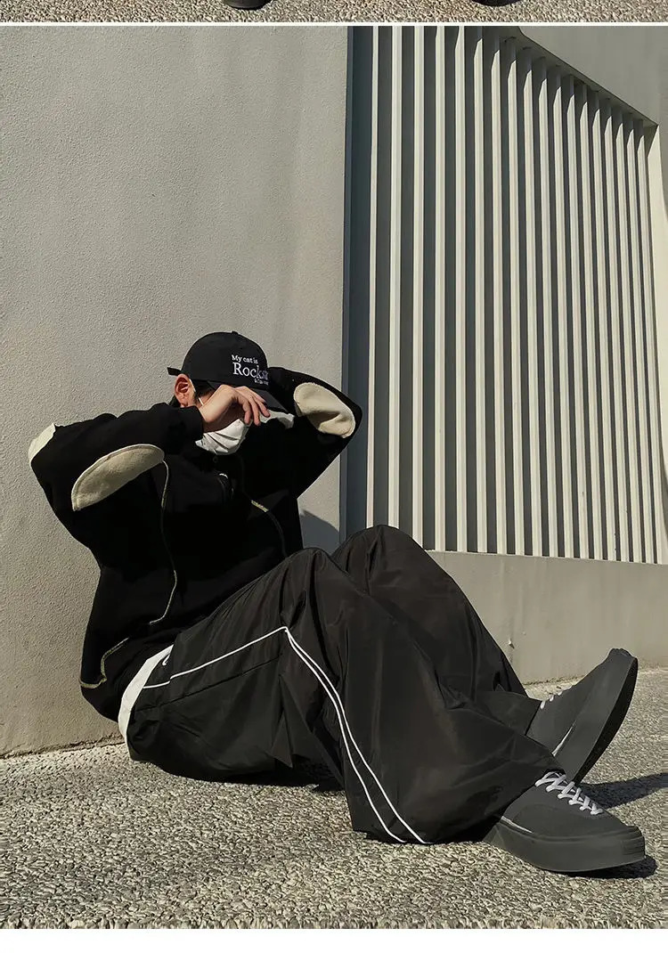 Black wide leg umbrella pants womens retro 90s oversized casual mens pants womens Gorpcore Harajuku fashion streetwear 241203