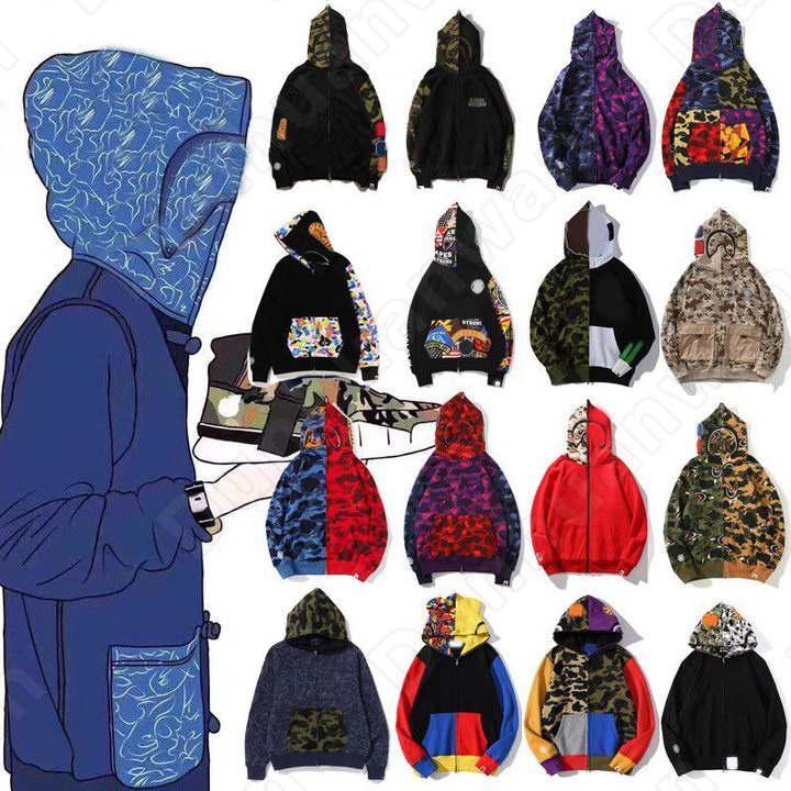 Designer Full Zip Hoodie Crazy Face Jacket Shark Hoody Men Women Zipper Sudadera Autumn Winter Jogger Sportwear Loose Hooded Sweatshirts