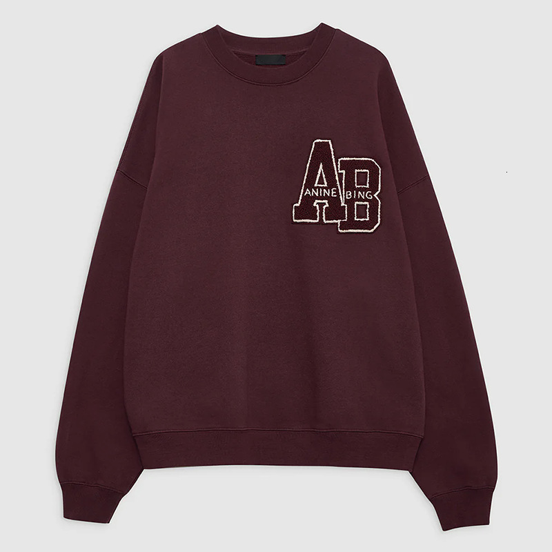 24 New Winter North American Niche AB Hand Special Embroidered Veet Wine Red Loose Women's Crew-Neck Sweater