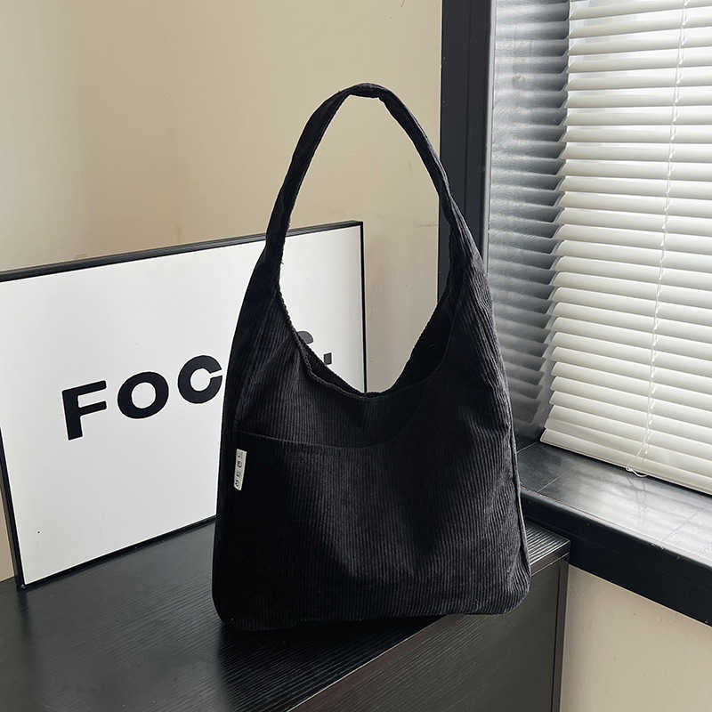Corduroy Canvas Shoulder Bag, Female College Student Class Cloth Large Capacity Handbag 241204