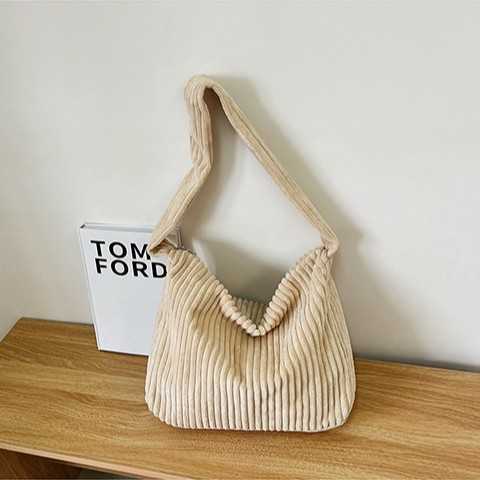 Women's Simple Casual Tote Bag Autumn and Winter New Item Japanese Korean Large Capacity Shoulder Corduroy Commuting 241204