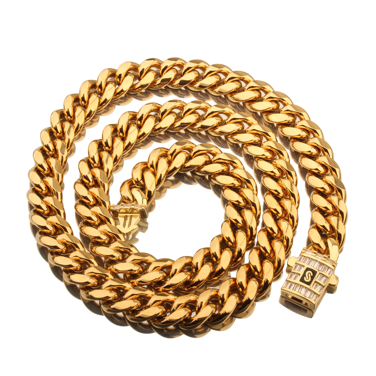 8mm/10mm/12mm/14mm Miami Cuban Link Chain Stainless Steel Mens 18K Gold Chains High Polished Punk Curb Buckle Necklaces - view 5