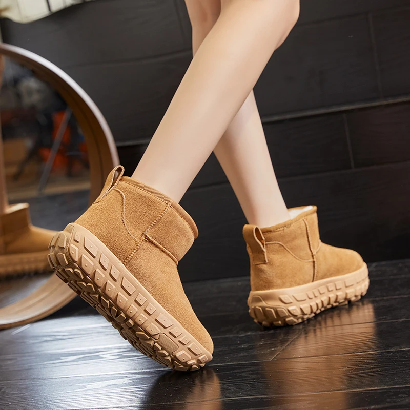 AIYUQI Snow Boots Female Genuine Leather Winter Velvet Warm Women's Ankle Boots Retro Fashion Ankle Boots Women