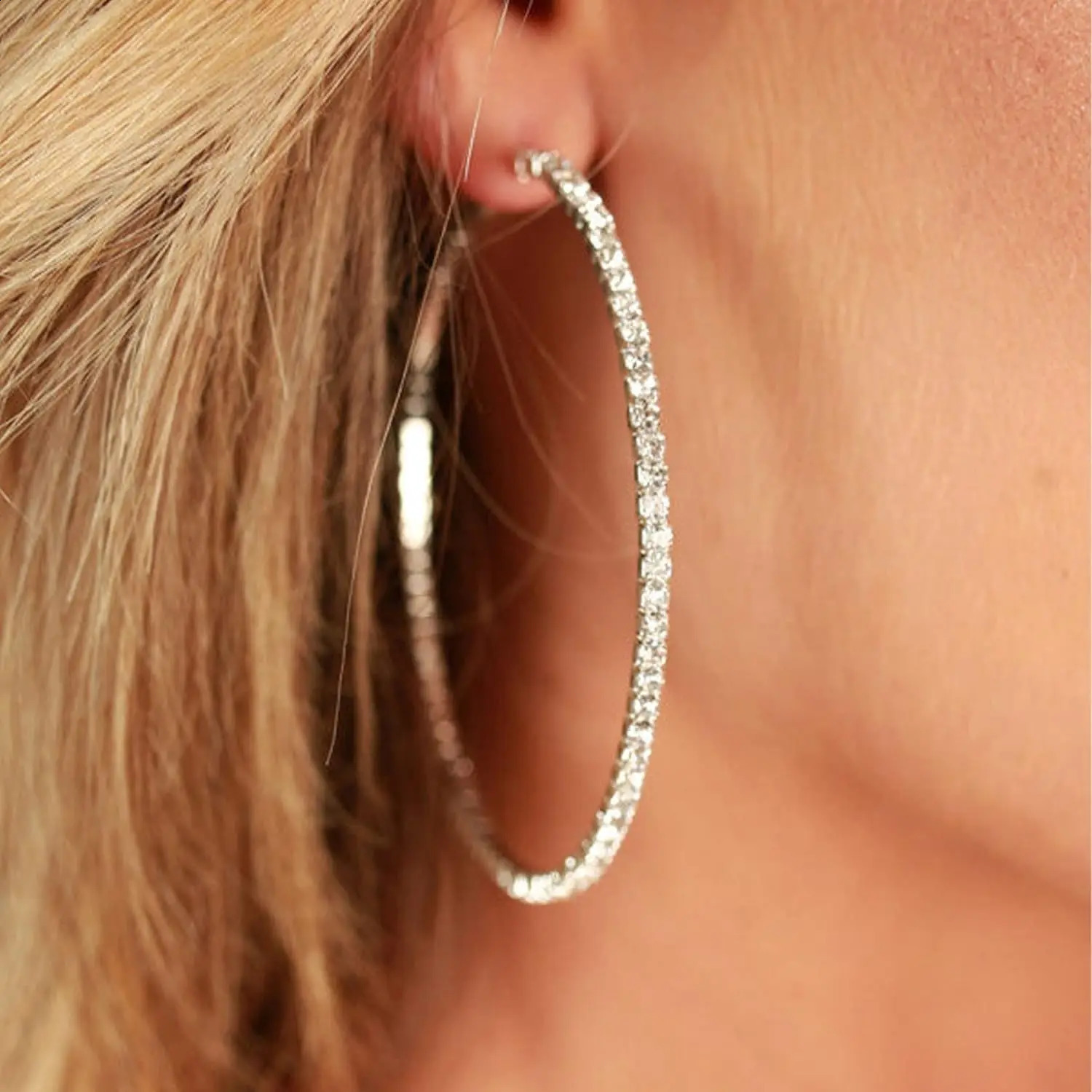 5 Pair Large Hoop Earrings Set Big Cubic Zirconia Hoop Earrings Thin Rhinestones 5 Size 241203
