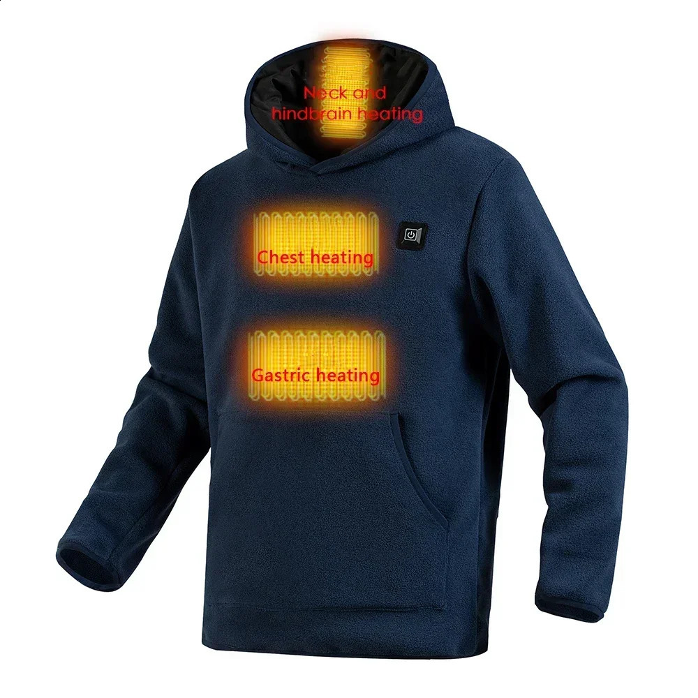 Winter Mens Smart Heating Sweatshirt Solid Coral Velvet Warm Hoodie Mens Sweatshirt USB 9 Area Controlled Charging 241203
