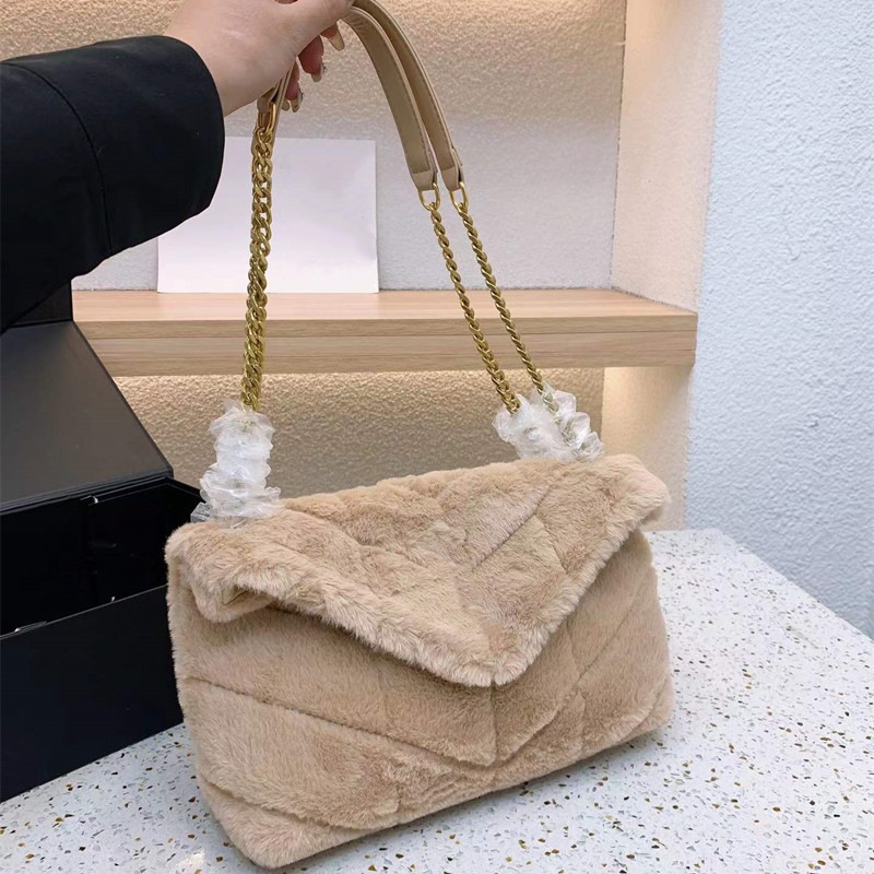 Winter Furry Shoulder Bags Designer Chain Bag Woman Envelope Tote Bag Purse Soft Fur 5 Colors TOP
