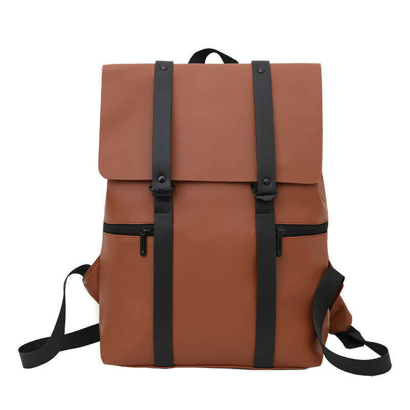 Fashion Simple Solid Color Backpack Mori Department Leisure Function Student Backpack Men's Campus Pu Large Capacity Schoolbag 241204