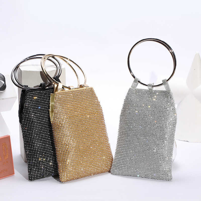 New Style Rhinestone Bag Inlaid with Diamond Dress Banquet Net Red Shiny Reflective Bracelet Portable Party Bag 241204