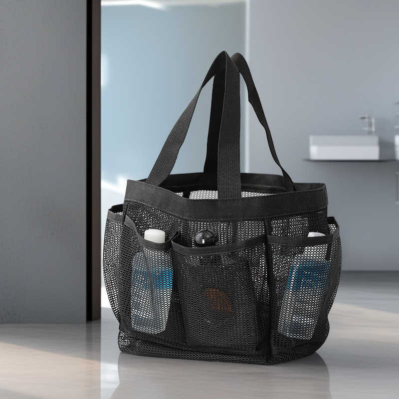 Bathing and Swimming Bag with 7 Pockets, Beach Bag, Bathroom Drainage Mesh Shower Basket, Bath Cosmetics Storage Bag