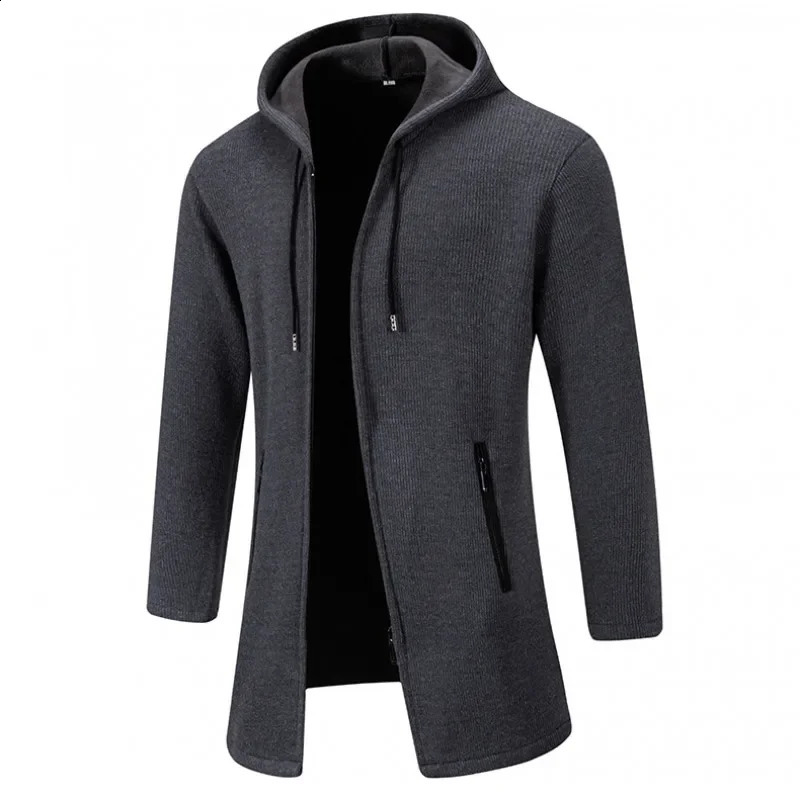 Autumn and winter mens hooded jacket solid color warm and thick casual windproof jacket fashionable mens cardigan 241203