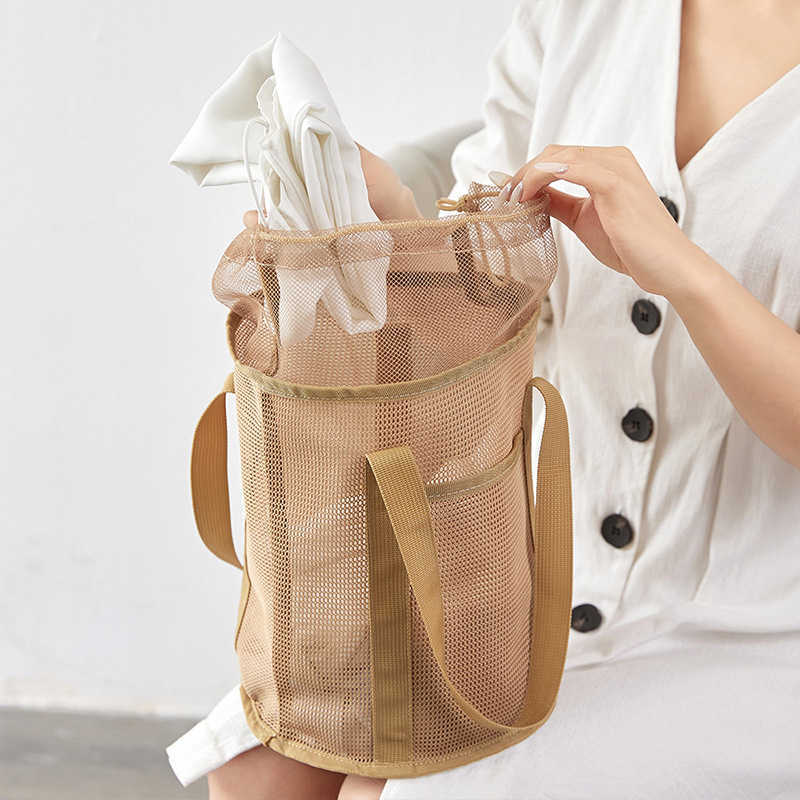 Japanese and Korean Casual Mesh Cosmetic Storage Bag, Travel Hand-held Drawstring Bag, Swimming Lightweight Wash Bag