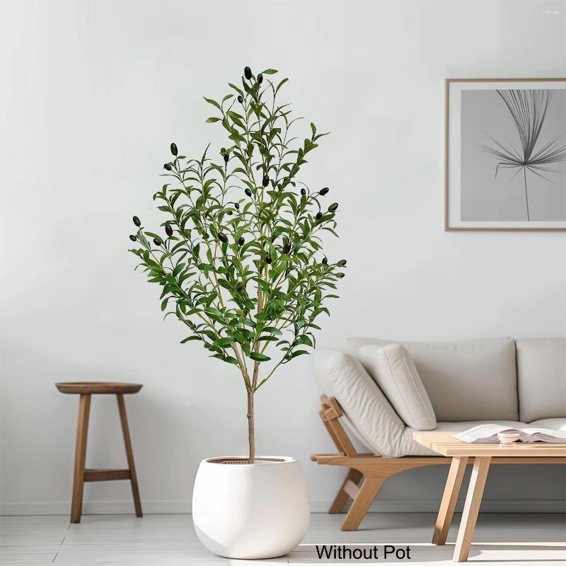 Decorative Flowers 140CM Artificial Olive Plant Tree Branches Fake Plastic Leaf Realistic Ornamental Indoor Faux For Home Office Decor