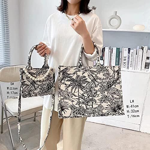 Large 2024 Capacity Handbag With Linen, Cotton Embroidery, Exquisite Graffiti, Fashionable Shopping Bag