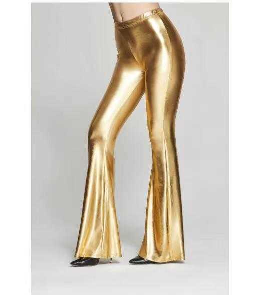 Women Pants Sexy Stage Women's Bright Imitation Leather Fashion Elastic Waist Flared Pants Nightclub Wide Leg Pants Casual Wide Leg Pants 241125