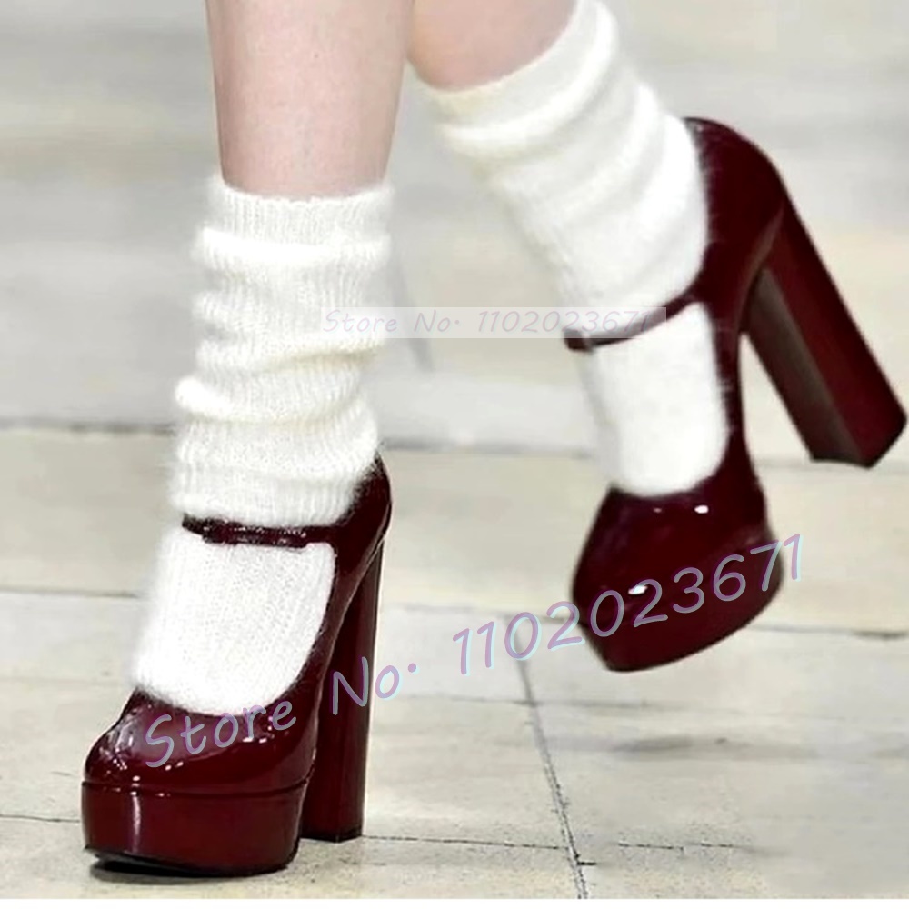 Front Strap Platform Runway Women Cool Round Tip High Block Heel Shoes Summer Party Girl's Lolita Patent Leather Sandals