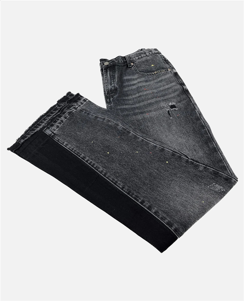 Mens spray paint splatter deconstruction jeans with cracked holes Spring and Autumn streetwear 241203