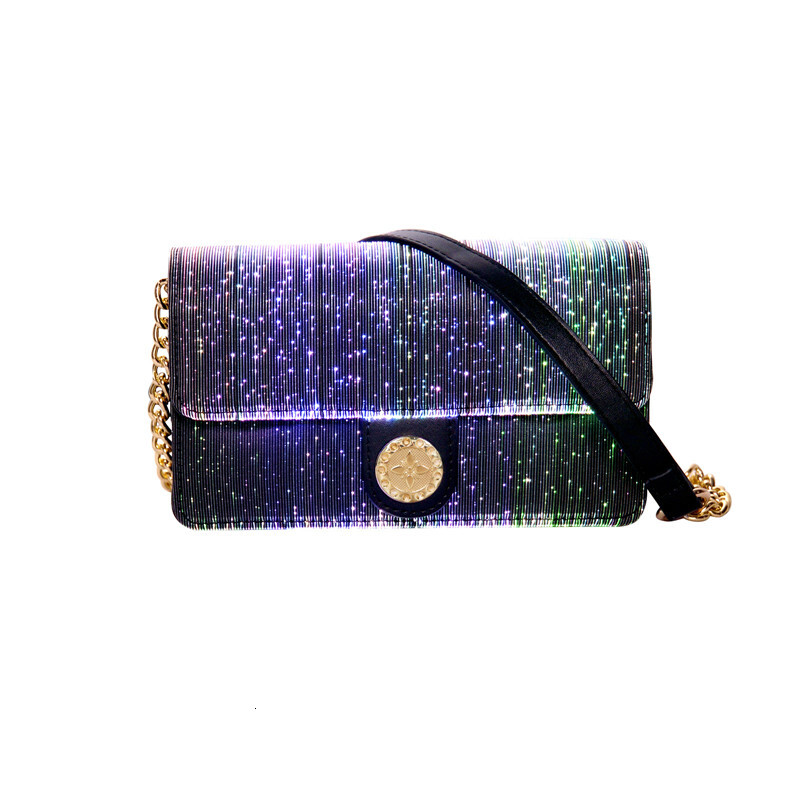 Colorful Luminous Square Bags For Women LED Light New Fashion Shoulder Optical Fiber Fabric Crossbody Bag PU BagVoyage