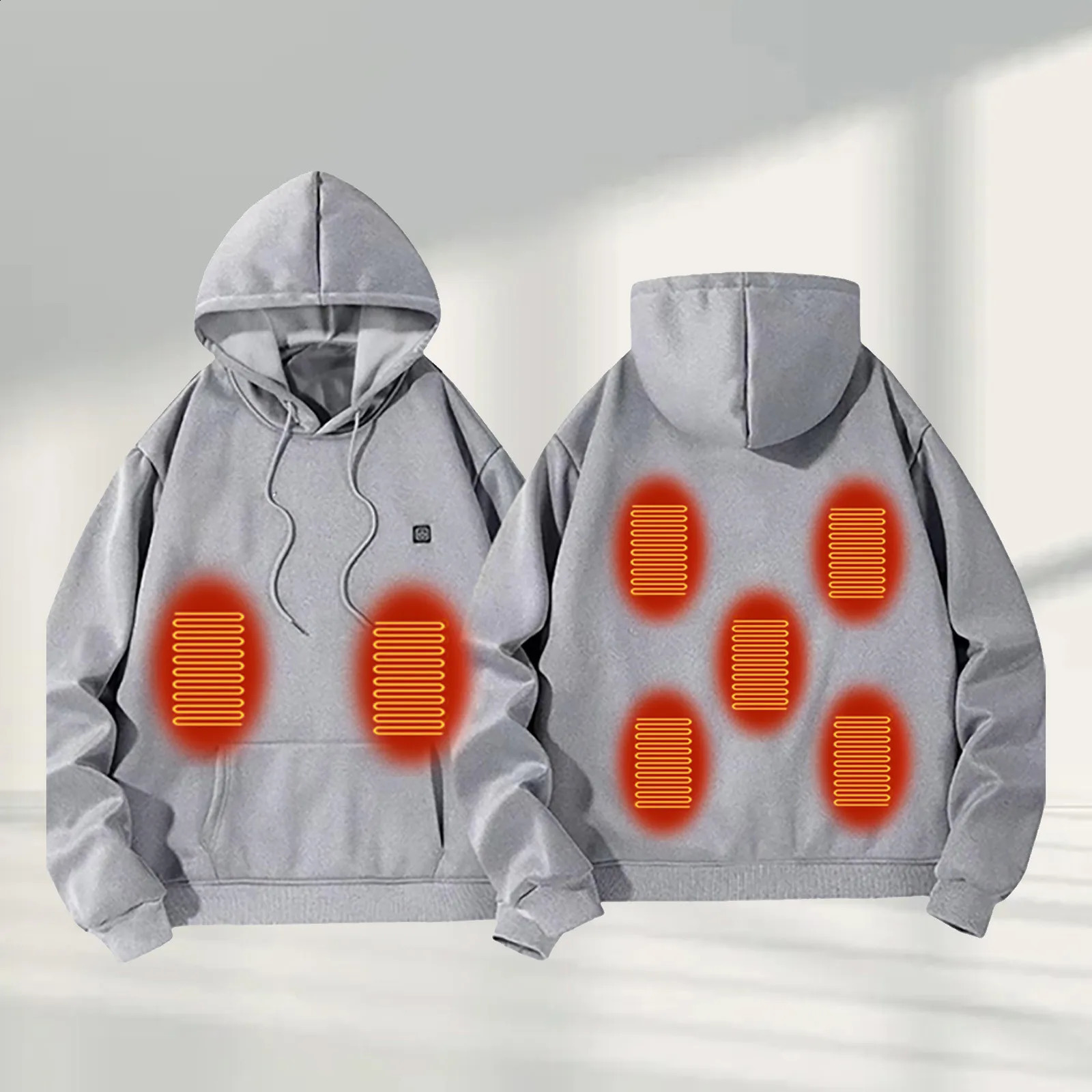 Mens solid color heated hooded sweatshirt with intelligent heating electric heating constant temperature warm and thick hooded sweatshirt 241203