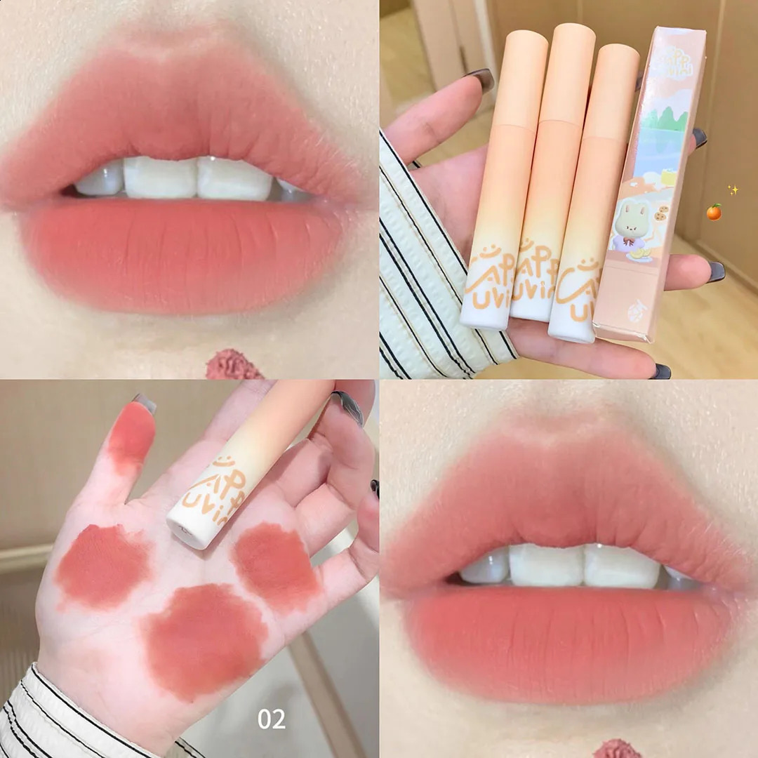 Pumpkin Apricot Lip Mud Velvet Lip Cream Matte Texture Lipstick Overlay Base Color Rose Pink Orange Lip Gloss Tint Cosmetic 241204