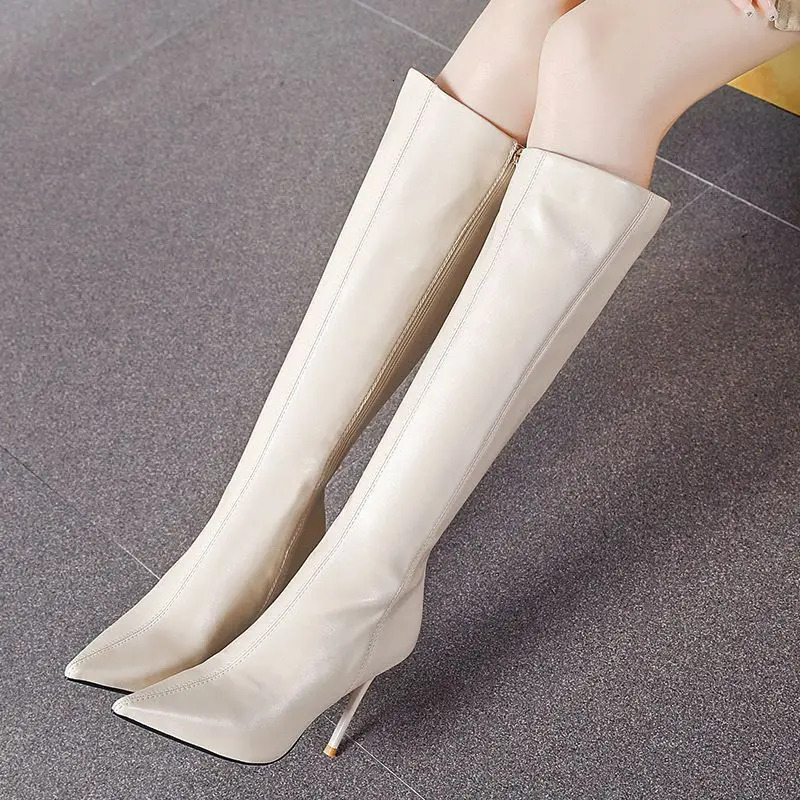 Ladies Knee High Shaft Shoes Autumn Solid Color Large Size Warm On Promotion Women's Long Boots Quality Designer Work Pu
