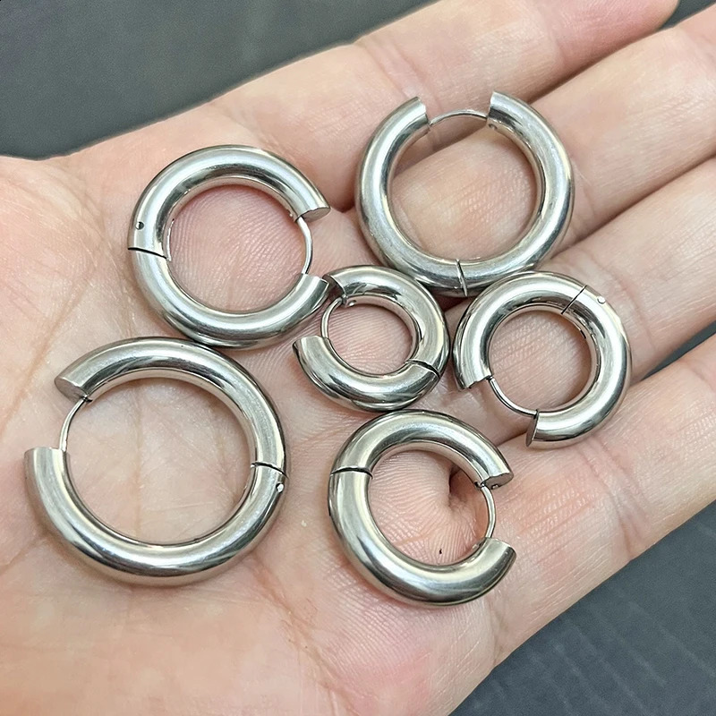 20 Pieces x Chunky Earring Hoops 5mm Thick Stainless Steel Hoop Earring Gold Color Black Huggie Earrings For Women or Men 241203
