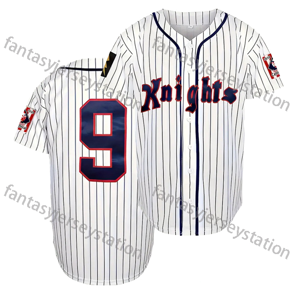 Men's Vintage #9 Knights White Baseball Jersey - Retro, Polyester, Machine Washable, Embroidered Lettering & Numbers, Perfect for Sports & Casual