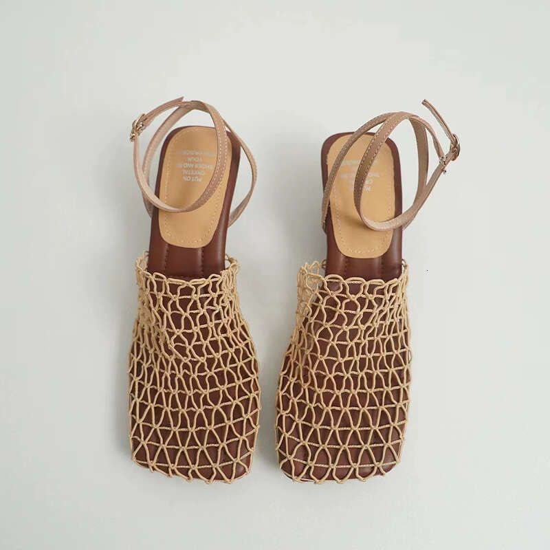 Designer Weave Women Sandals High Heels Square Toe Dress Summer Party Shoes Trend New Slippers Pumps atillas Mujer