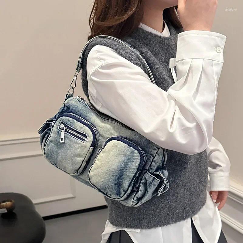 Totes Vintage Wash Denim Women Crossbody Bags Multi-pocket Design Female Shoulder Messenger Cowboy Ladies Handbag zhanyishengli