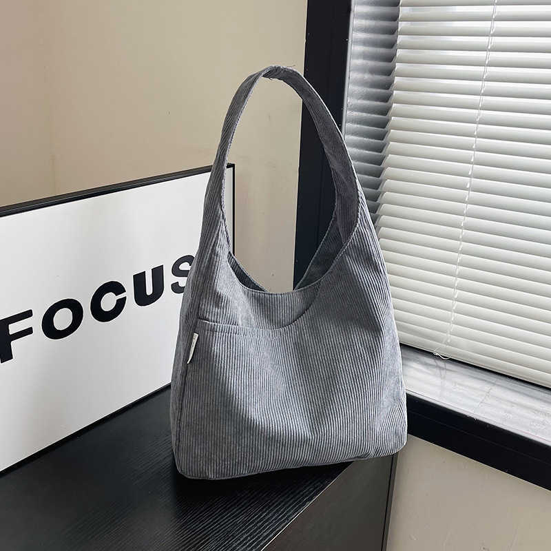 Corduroy Canvas Shoulder Bag, Female College Student Class Cloth Large Capacity Handbag 241204