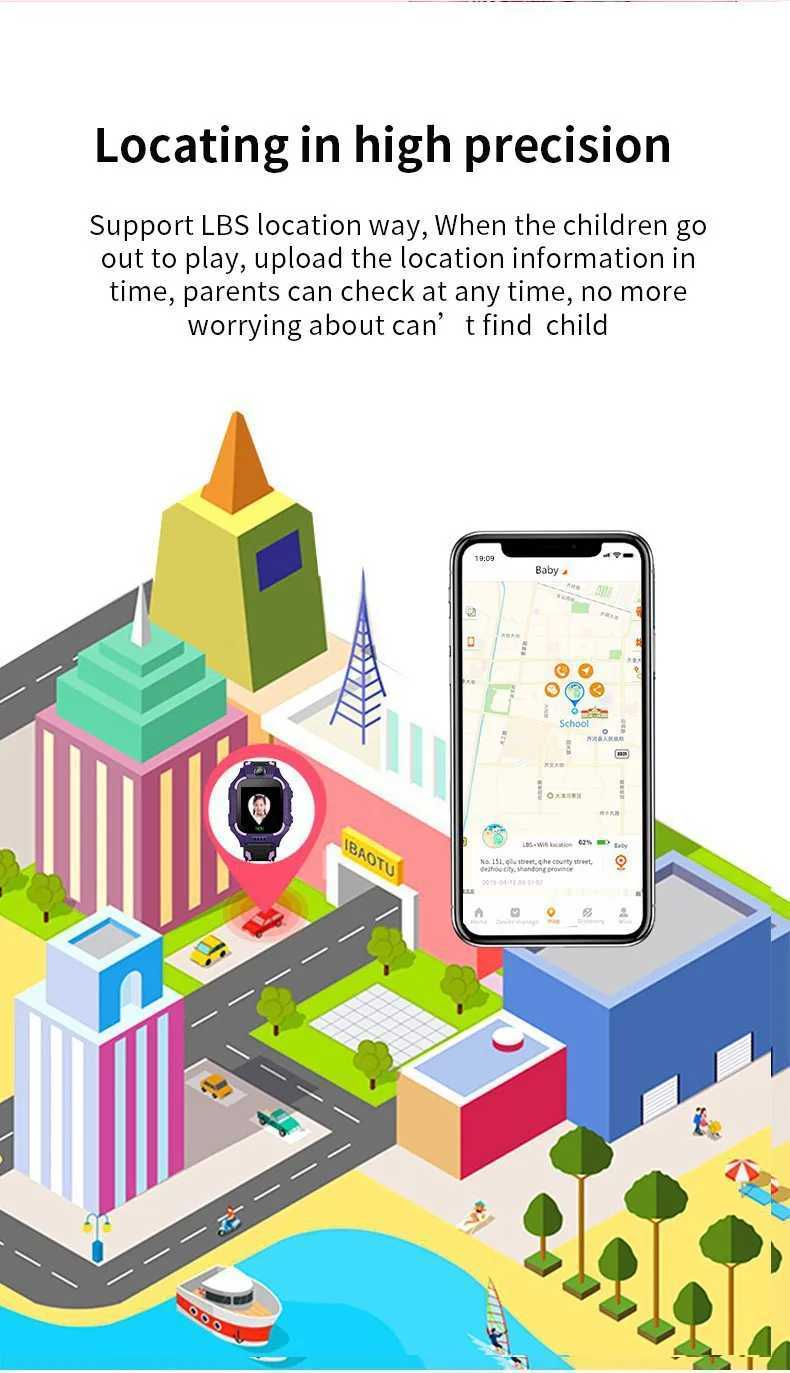 Childrens smartwatch GPS high-definition call voice information waterproof childrens smartwatch with SIM card SOS photo watch suitable for 3-12 years 
